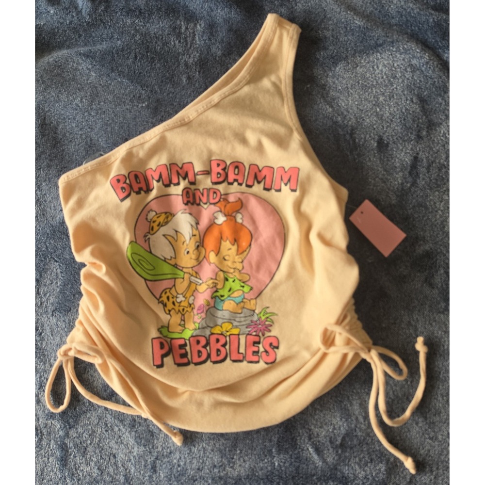 The Flintstones One-Shoulder Tank Top Women XL Sleeveless Graphic Peach Y2K  NWT
